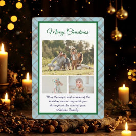 Cartão De Festividades Cute Blue Plaid Portrait Photo Christmas 