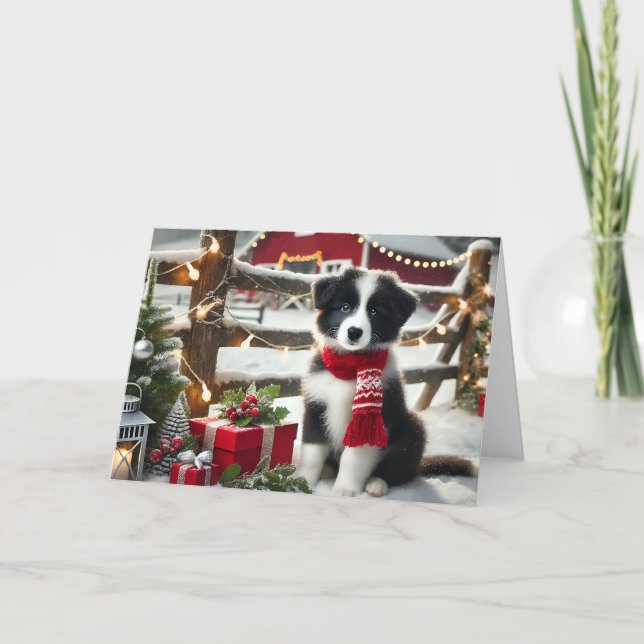 Cartão De Festividades Cute Border Collie Christmas (Frente)