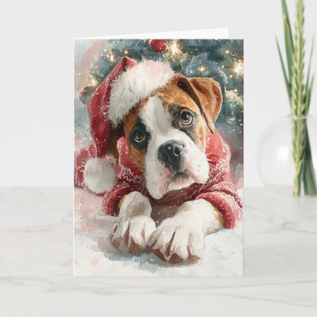 Cartão De Festividades Cute Boxer Christmas Greeting Card  (Frente)