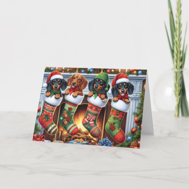 Cartão De Festividades Cute Brown and Black Dachshund Christmas (Frente)