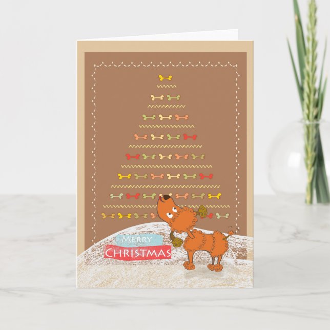 Cartão De Festividades cute brown poodle Christmas card (Frente)