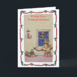 Cartão De Festividades cute brown puppy watching santas sleigh christmas<br><div class="desc">This is an original Christmas illustration of Bonzo the little mixed breed puppy dog peering through the window as Santa flies by on his Christmas sleigh. I created this this cute puppy character from my imagination, but I think he’s properly a cross between my first little mongrel dog called Nelly...</div>