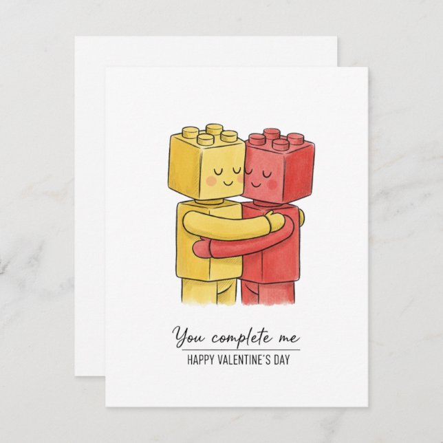 Cartão De Festividades Cute Building Block Valentine Card for Couple (Frente/Verso)