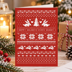 Cartão De Festividades Cute Bunnies Christmas Pattern Hoppy Holidays