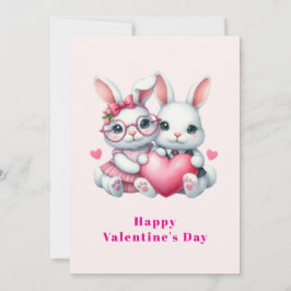 Cartão De Festividades Cute Bunnies Sharing a Heart Valentine's