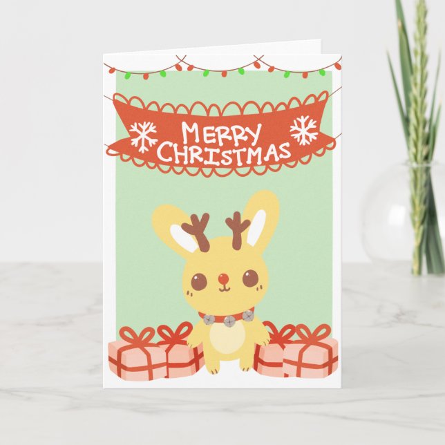 Cartão De Festividades Cute Bunny Christmas Greeting Card (Frente)