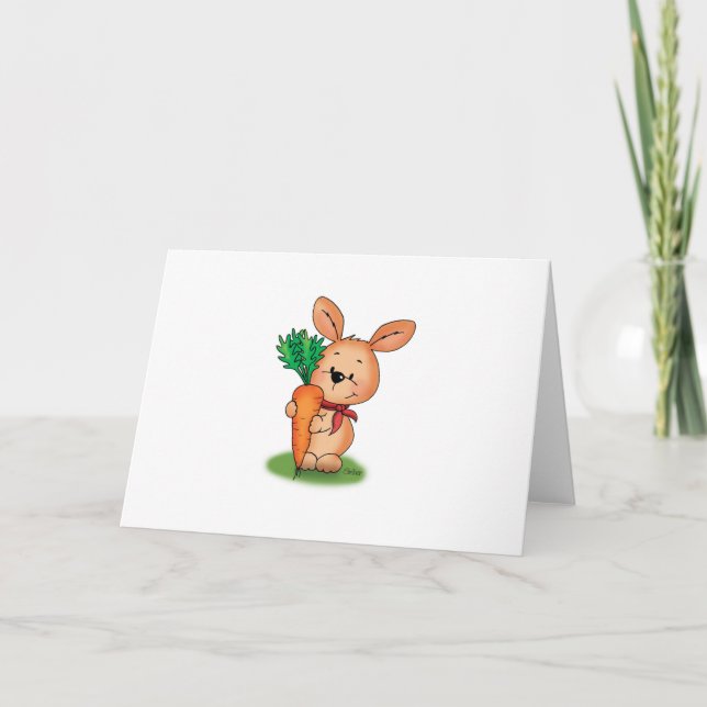 Cartão De Festividades Cute Bunny Easter Card with Card (Frente)
