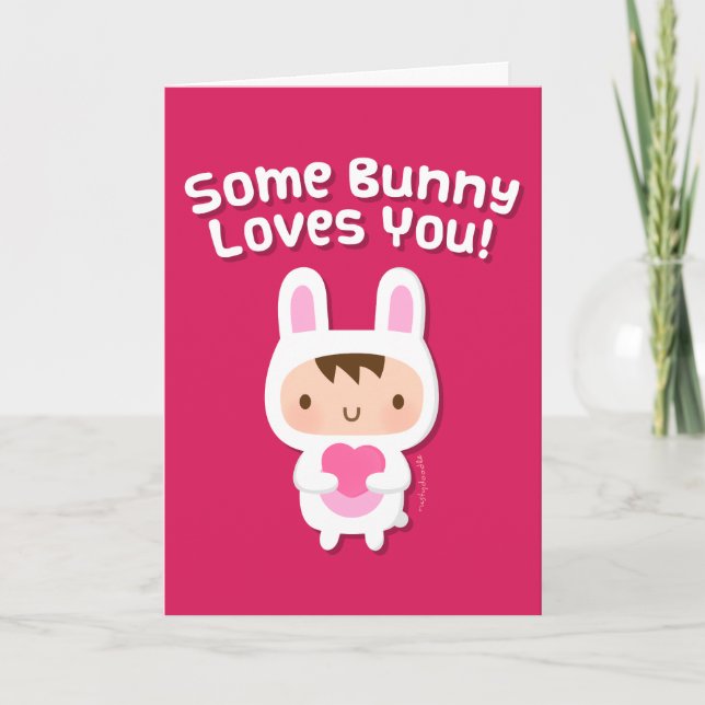Cartão De Festividades Cute Bunny Loves You Valentines Day Greeting (Frente)