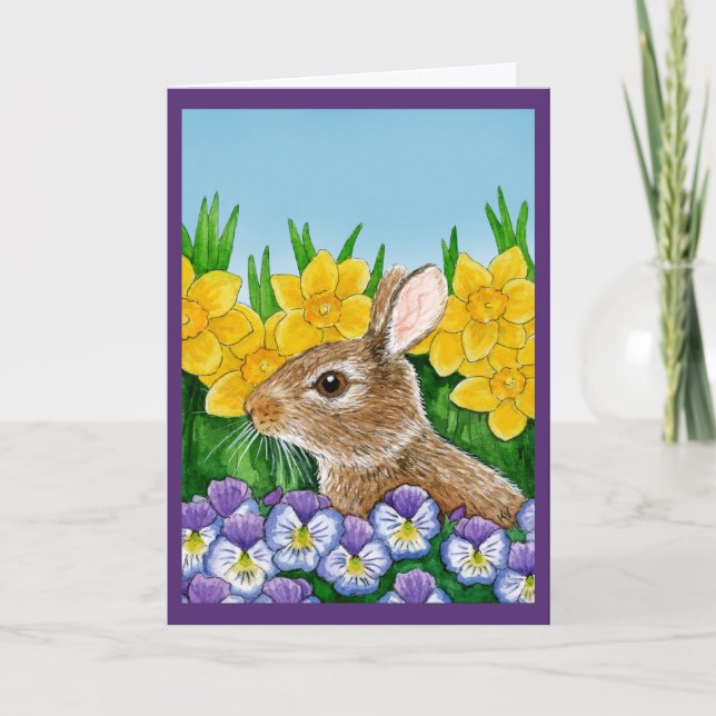 Cartão De Festividades Cute Bunny Rabbit Flowers Easter Spring card (Frente)