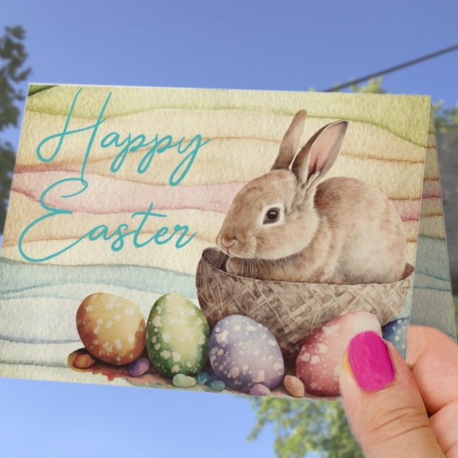 Cartão De Festividades Cute Bunny Rabbit in a Basket Custom (Criador carregado)