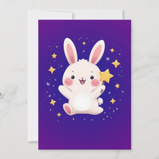 Cartão De Festividades Cute Bunny Star Greeting Card (Frente)