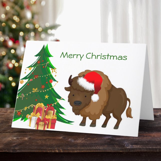 Cartão De Festividades Cute Cartoon Christmas Buffalo (Criador carregado)