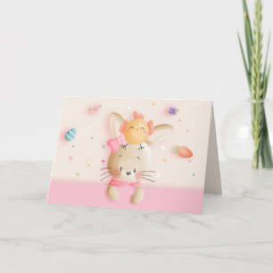 Cartão De Festividades Cute Cartoon Easter Bunny & Chick Eggs