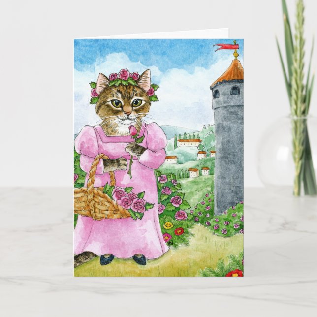 Cartão De Festividades Cute Cat Fairy Tale Rapunzel card (Frente)