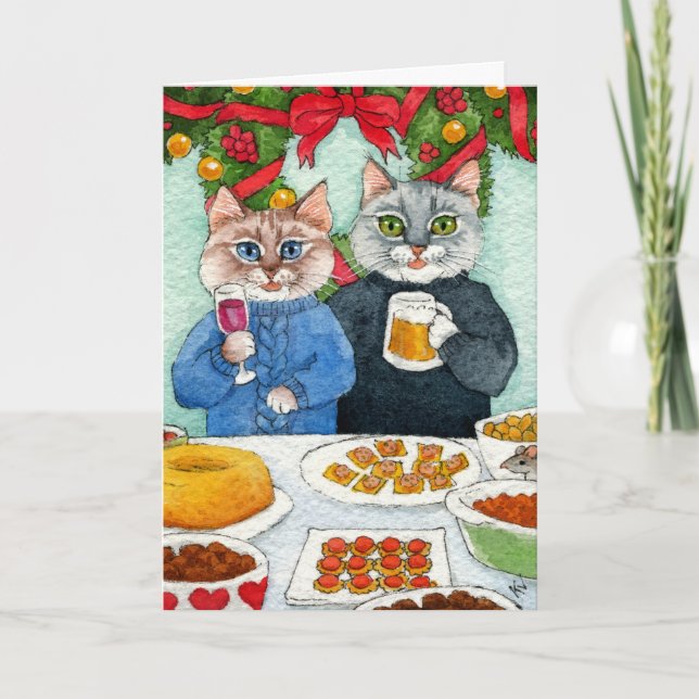 Cartão De Festividades Cute Cat Mouse Christmas card or invitation (Frente)