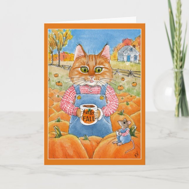 Cartão De Festividades Cute cat mouse pumpkin spice (Frente)