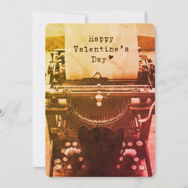 Cartão De Festividades Cute Cat Typing Happy Valentine's Day, Colour - (Frente)