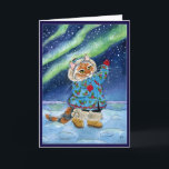 Cartão De Festividades Cute cat, winter, northern lights, funny Christmas<br><div class="desc">This cute image is also available on other items in my Zazzle store.  You can customize the message inside if you'd like.</div>