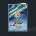 Cartão De Festividades Cute cat, winter, northern lights, funny Christmas<br><div class="desc">This cute image is also available on other items in my Zazzle store.  You can customize the message inside if you'd like.</div>