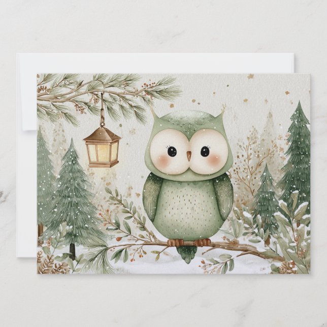 Cartão De Festividades Cute charming owl Christmas (Frente)
