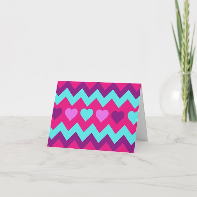 Cartão De Festividades Cute Chevron Hearts Pink Teal Teen Girl Gifts (Frente)