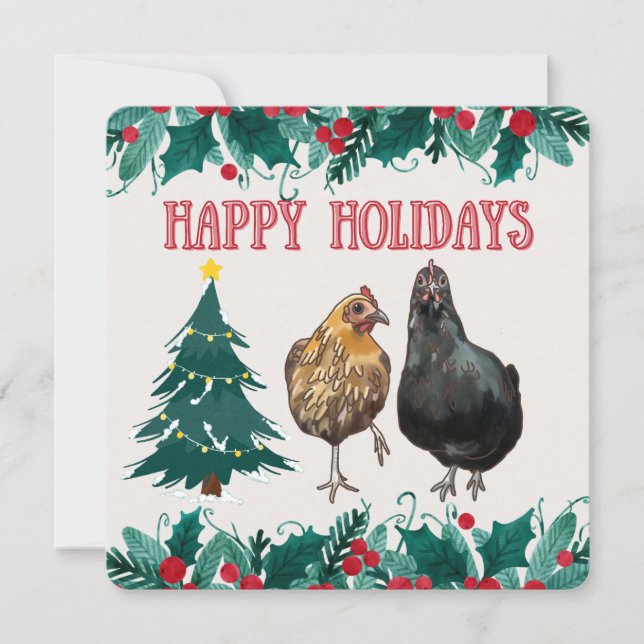 Cartão De Festividades Cute Chicken Holiday Card (Frente)