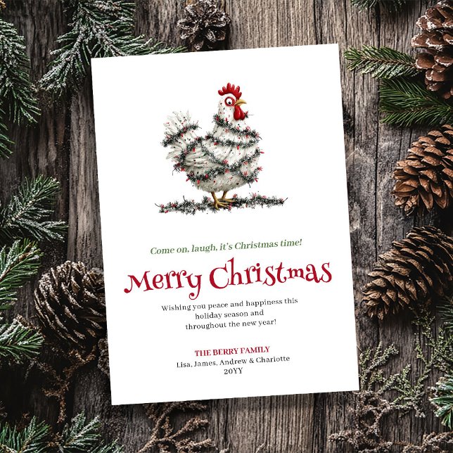 Cartão De Festividades Cute Chickens Funny Watercolor Christmas Greeting (Cute Chickens Funny Watercolor Christmas Greeting)