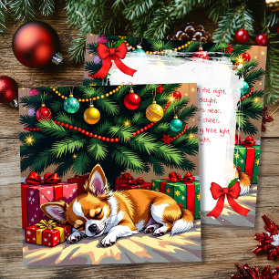 Cartão De Festividades Cute Chihuahua Dormindo sob a Árvore de Natal