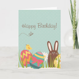Cartão De Festividades Cute Chocolate Bunny and Easter Eggs Birthday