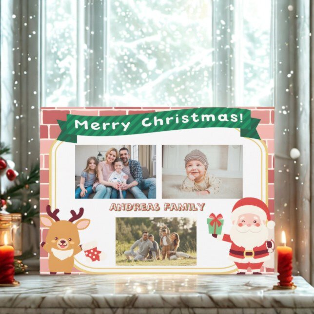 Cartão De Festividades Cute Christmas 3 Photo Collage Holiday Card 2025 (Criador carregado)