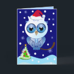 Cartão De Festividades Cute Christmas card with Owl & text<br><div class="desc">This cute,  all around designed card can be customized by changing the inside card background colors and / or the text into the desiredone.</div>