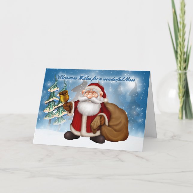 Cartão De Festividades Cute christmas card with santa ringing bell (Frente)