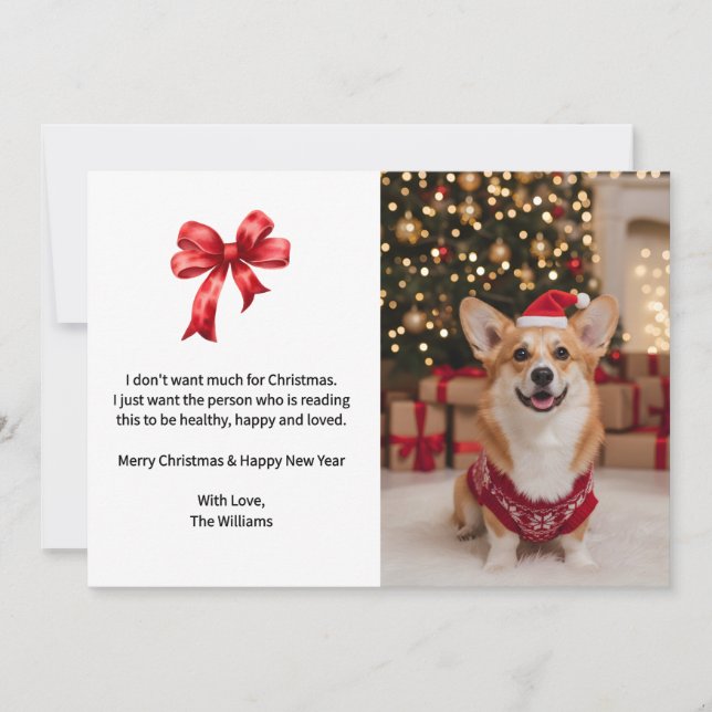Cartão De Festividades Cute Christmas Corgi Dog Custom Photo (Frente)