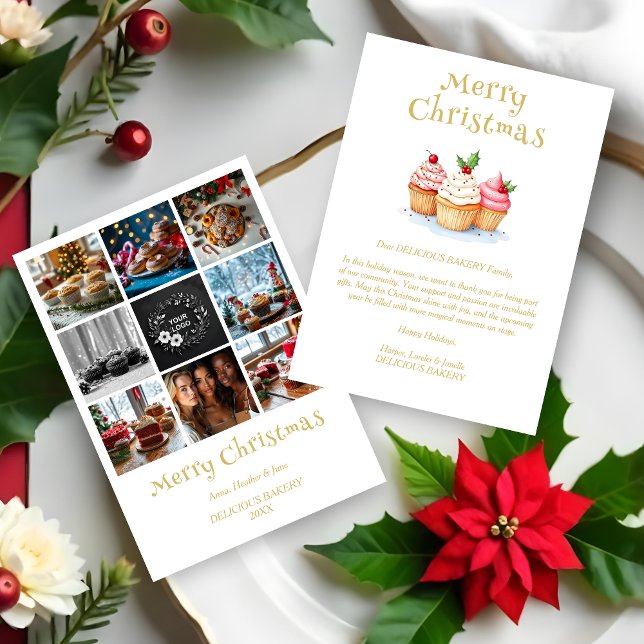 Cartão De Festividades Cute Christmas Cupcakes Collage 8 Photos Business  (Cute Christmas Cupcakes Collage 8 Photos Business Holidays Cards.)