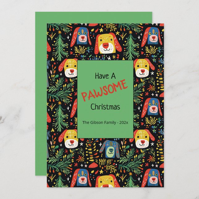 Cartão De Festividades Cute Christmas Dogs Holiday Card (Frente/Verso)