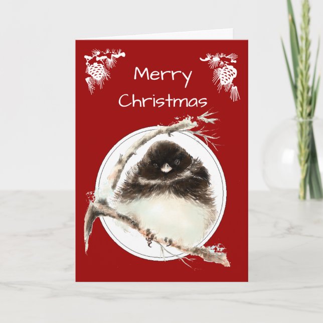 Cartão De Festividades Cute  Christmas Greetings Cold Fluffy Junco Bird (Frente)