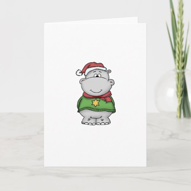 Cartão De Festividades Cute Christmas Hippo Design (Frente)