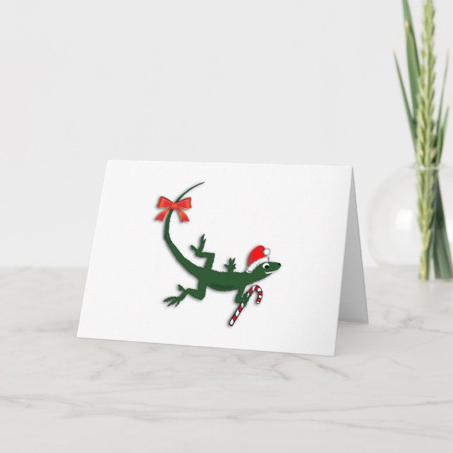 Cartão De Festividades Cute Christmas Lizard Custom Greeting Card (Frente)