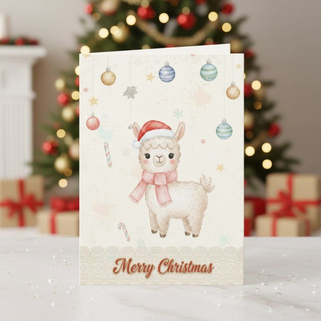 Cartão De Festividades Cute Christmas Llama Holiday Card (Cute Christmas Llama Holiday Card - Watercolor Festive Greeting Card)