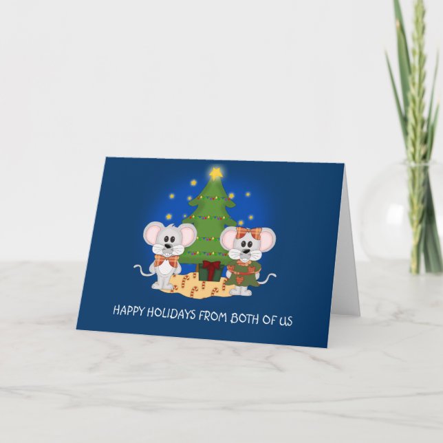 Cartão De Festividades Cute Christmas Mice with Customizable Text (Frente)