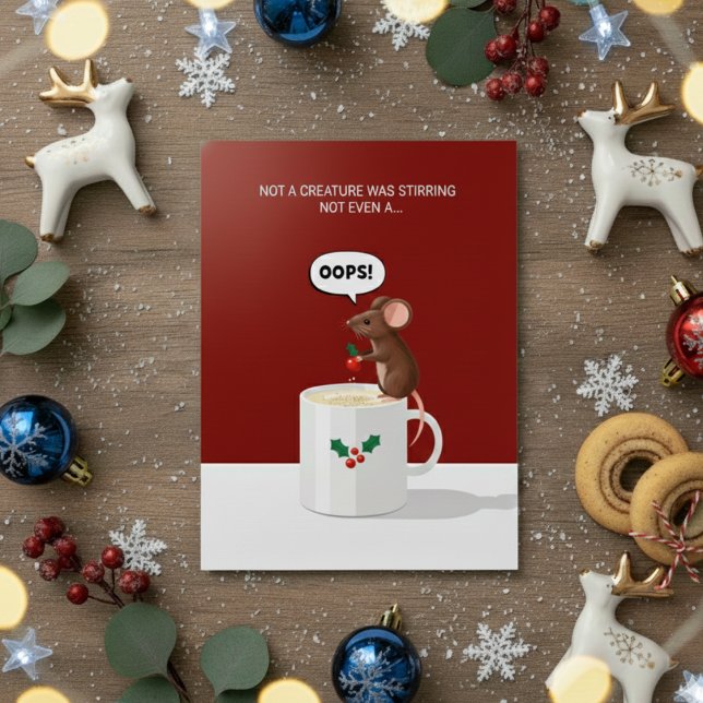 Cartão De Festividades Cute Christmas Mouse Oops Mug Funny Xmas Card (Criador carregado)