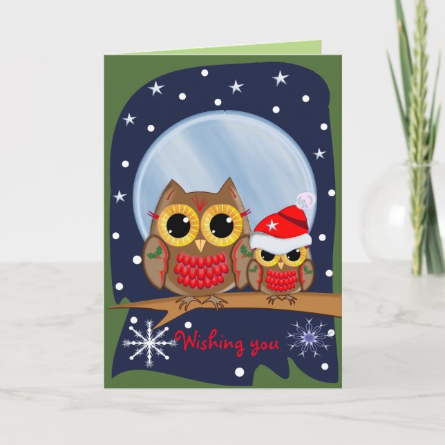 Cartão De Festividades Cute Christmas Owls & Custom text (Frente)