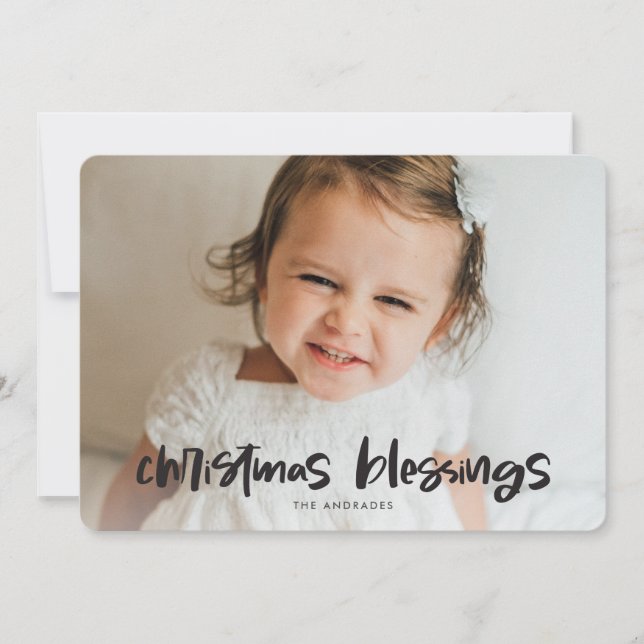 Cartão De Festividades Cute Christmas Photo Family Blue Double Sided Flat (Frente)