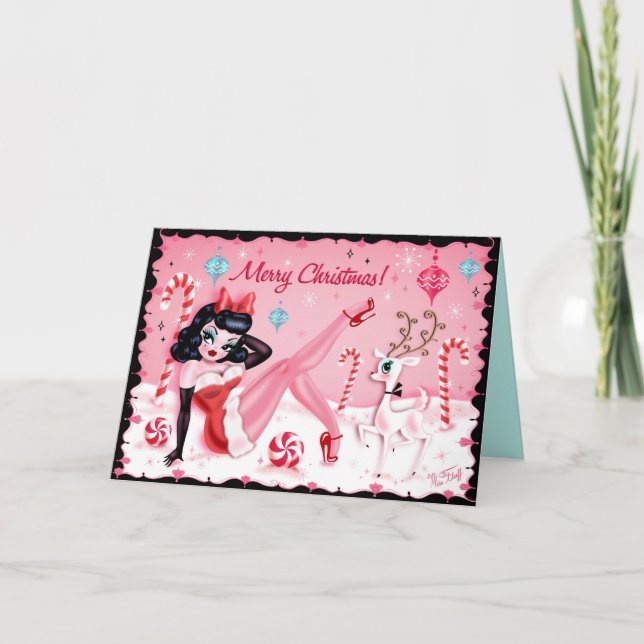 Cartão De Festividades Cute Christmas Pinup Doll Cards by Miss Fluff (Frente)