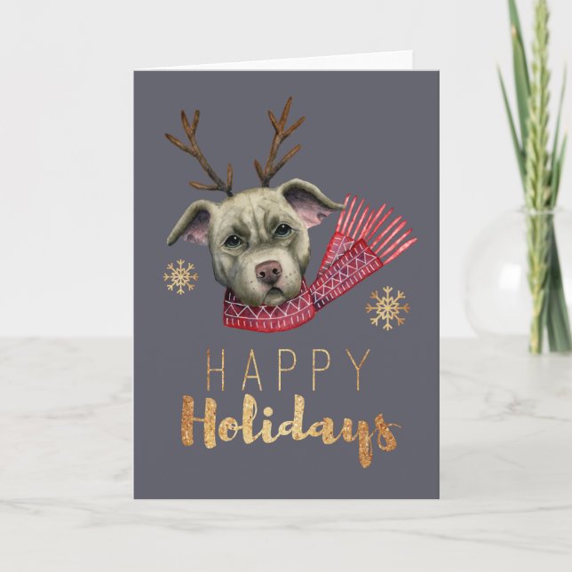 Cartão De Festividades Cute Christmas Reindeer Dog | Happy Holidays (Frente)