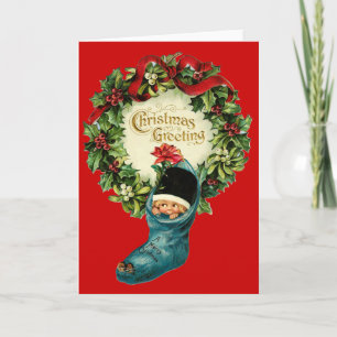 Cartão De Festividades Cute Christmas Stocking ,Little Child, Mistletoes