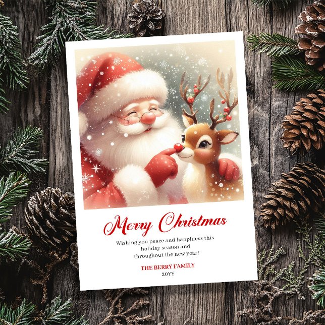 Cartão De Festividades Cute Classic Santa With Rudolph Holiday Greeting   (Cute Classic Santa With Rudolph Holiday Greeting Card)