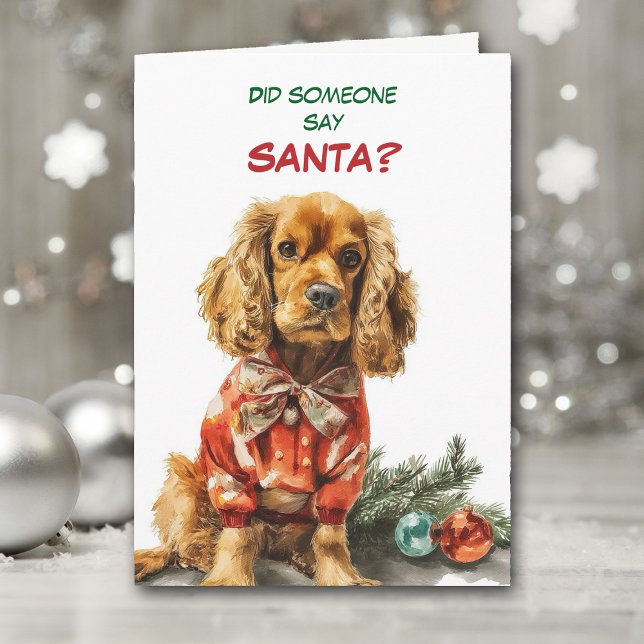 Cartão De Festividades Cute Cocker Spaniel Dog Looks for Santa (Criador carregado)