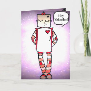 Cartão De Festividades Cute Comic Style Robot Valentine's Day Card