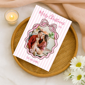 Cartão De Festividades Cute Conquette Pink Bow Custom Photo Holiday Card